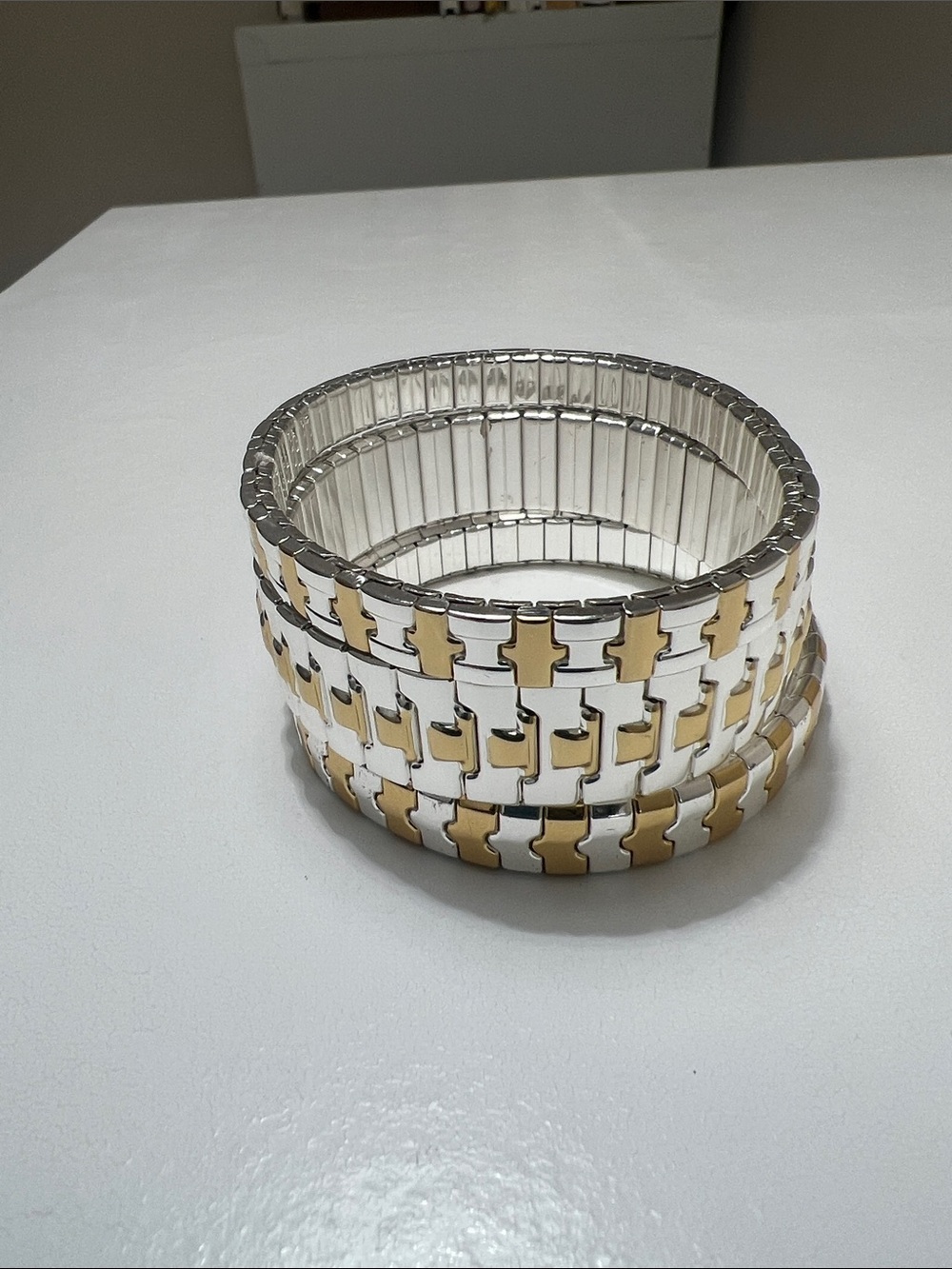 Two-Tone Stretch Bracelet - Silver & Gold Accent- Estate Vintage